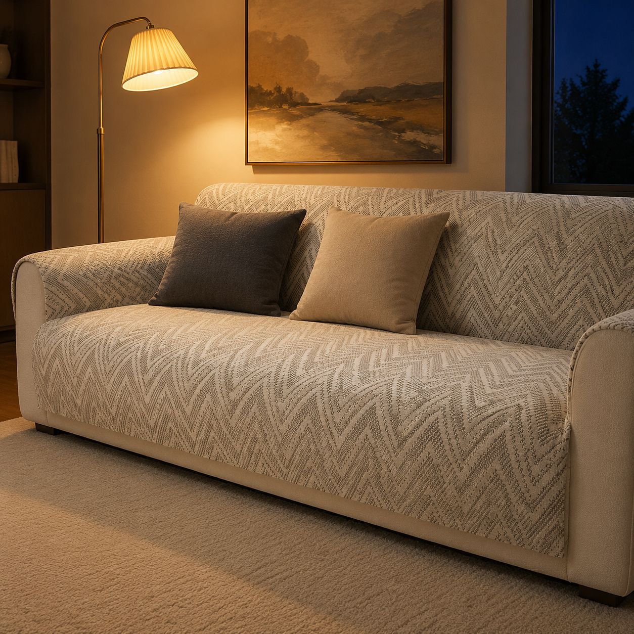 Close-up of sofa cover elastic edges