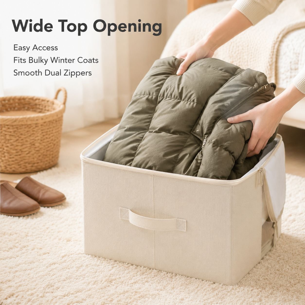 Cotton and linen foldable transparent fabric clothing storage box