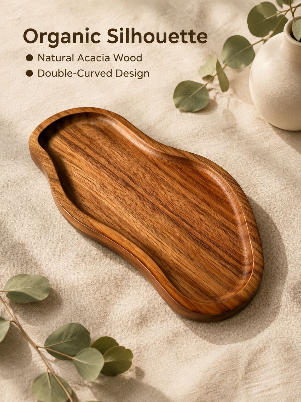 Acacia Wood Peanut-shaped Tray, Japanese Style Wooden Coffee & Tea Dessert Fruit Bread Tray