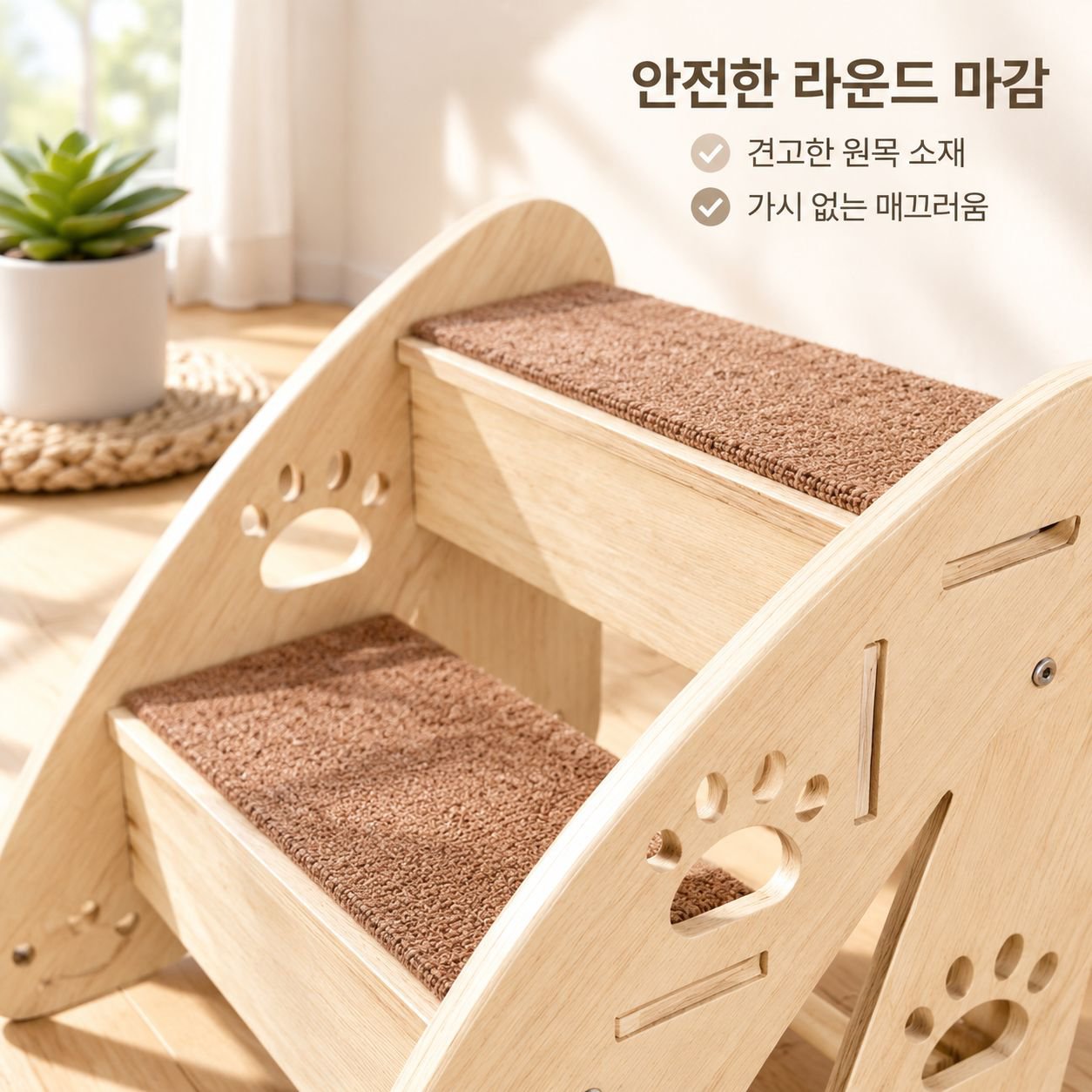반려견의 침대 오르내리기를 돕는 원목 경사로/계단