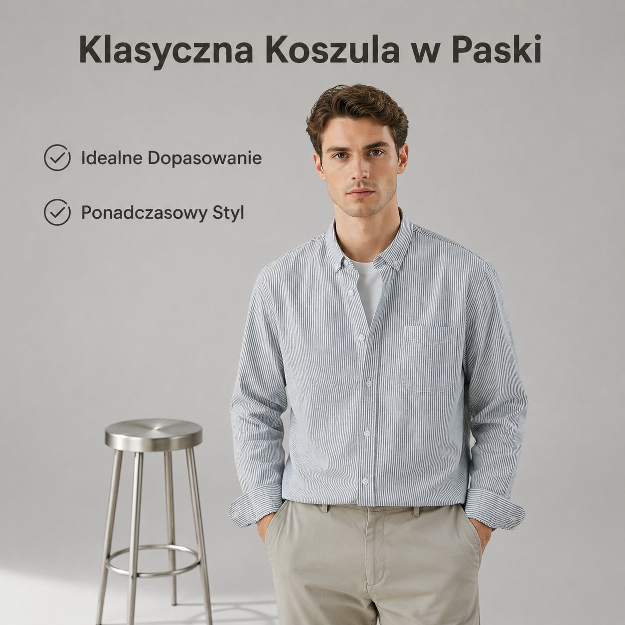 Męska koszula biznesowa z długim rękawem, wykonana z bawełny o wysokiej zawartości bawełny w prążki