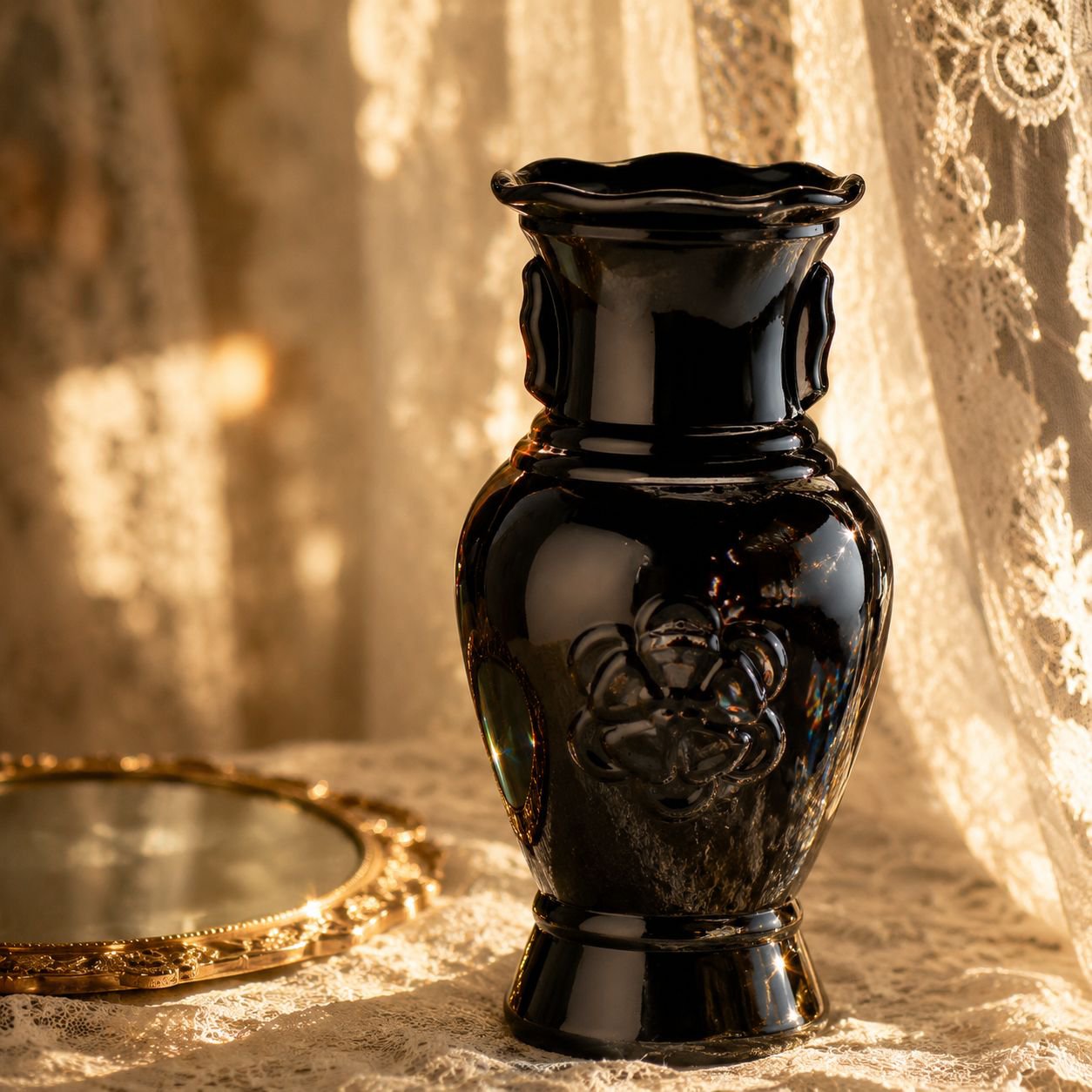 Contemporary art glass vase with floral arrangement