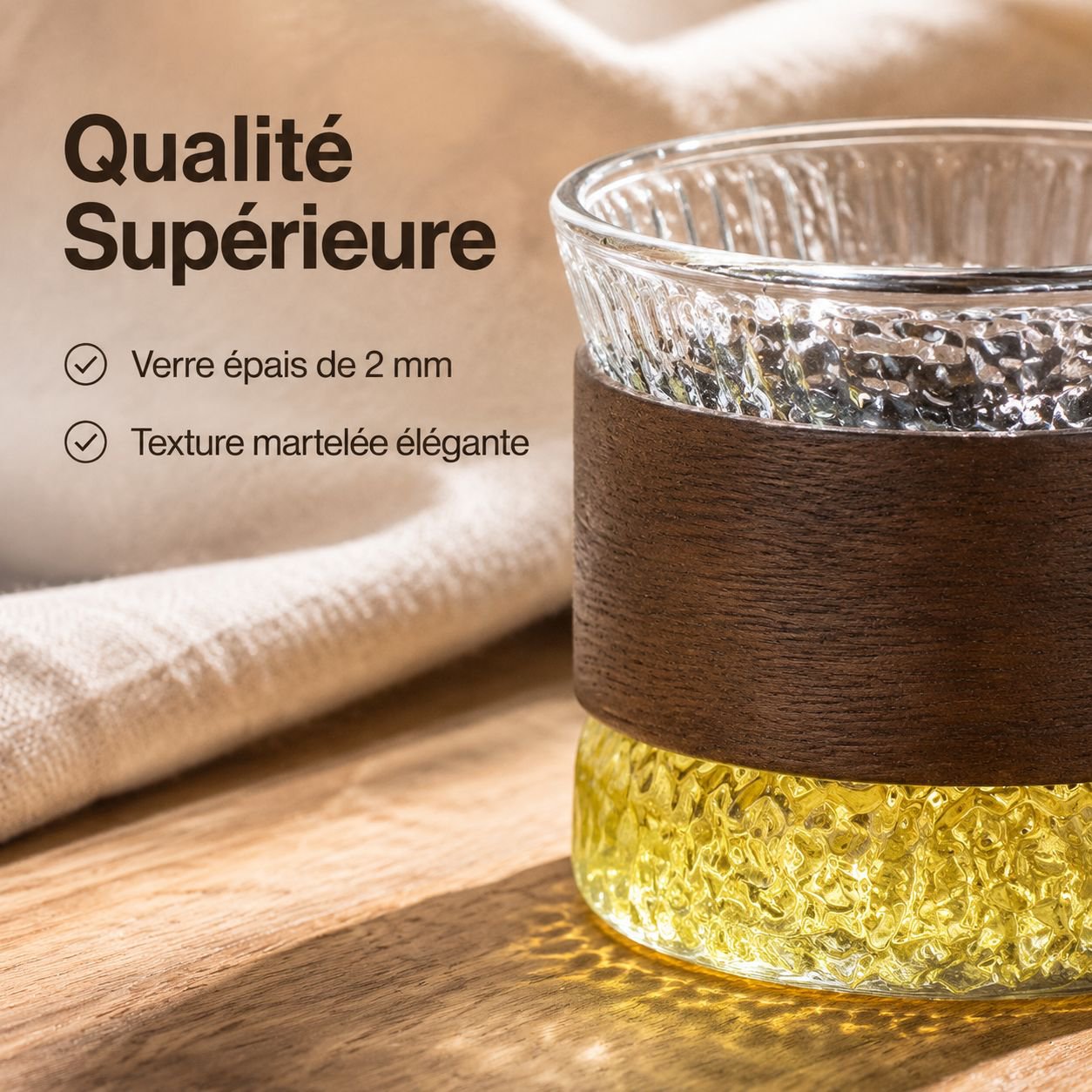 Tasse à thé en verre borosilicate martelé