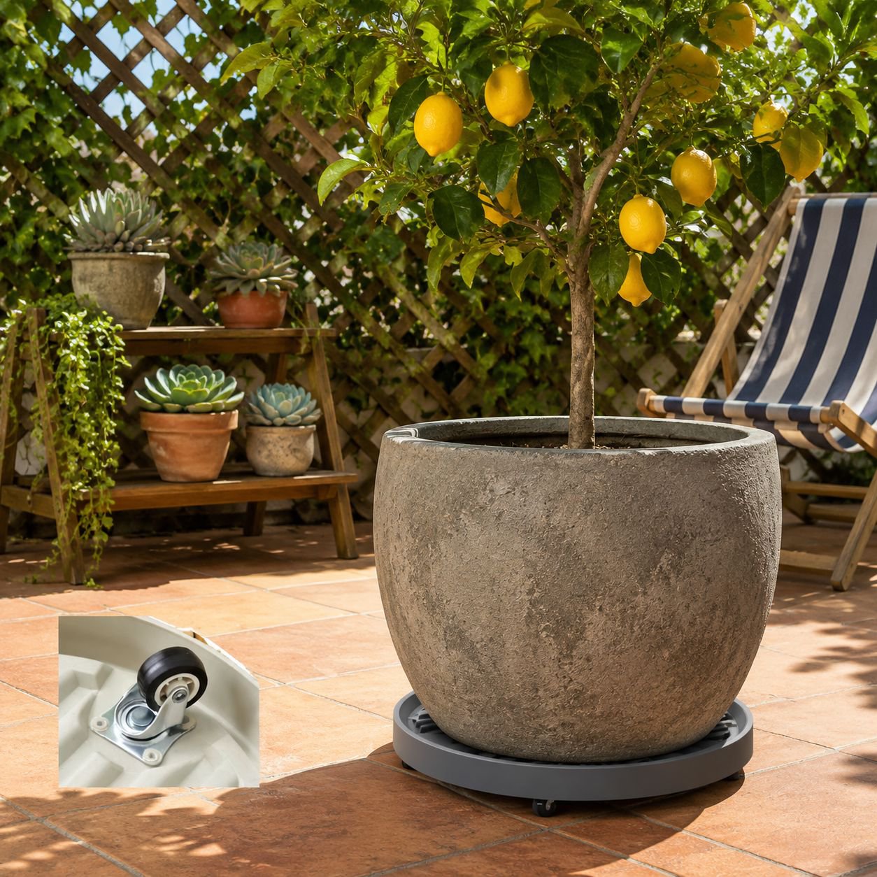 Round Rolling Plant Pot Stand with Silent Non-slip Mat, Ventilated Base for Indoor/Outdoor Use