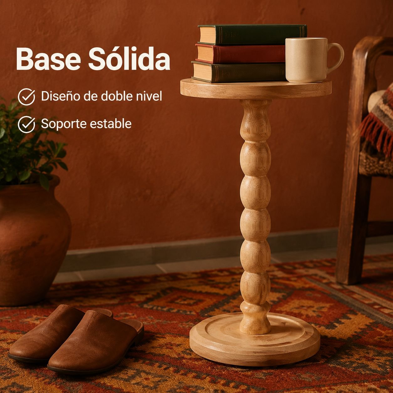 Mesa auxiliar redonda de madera estilo retro