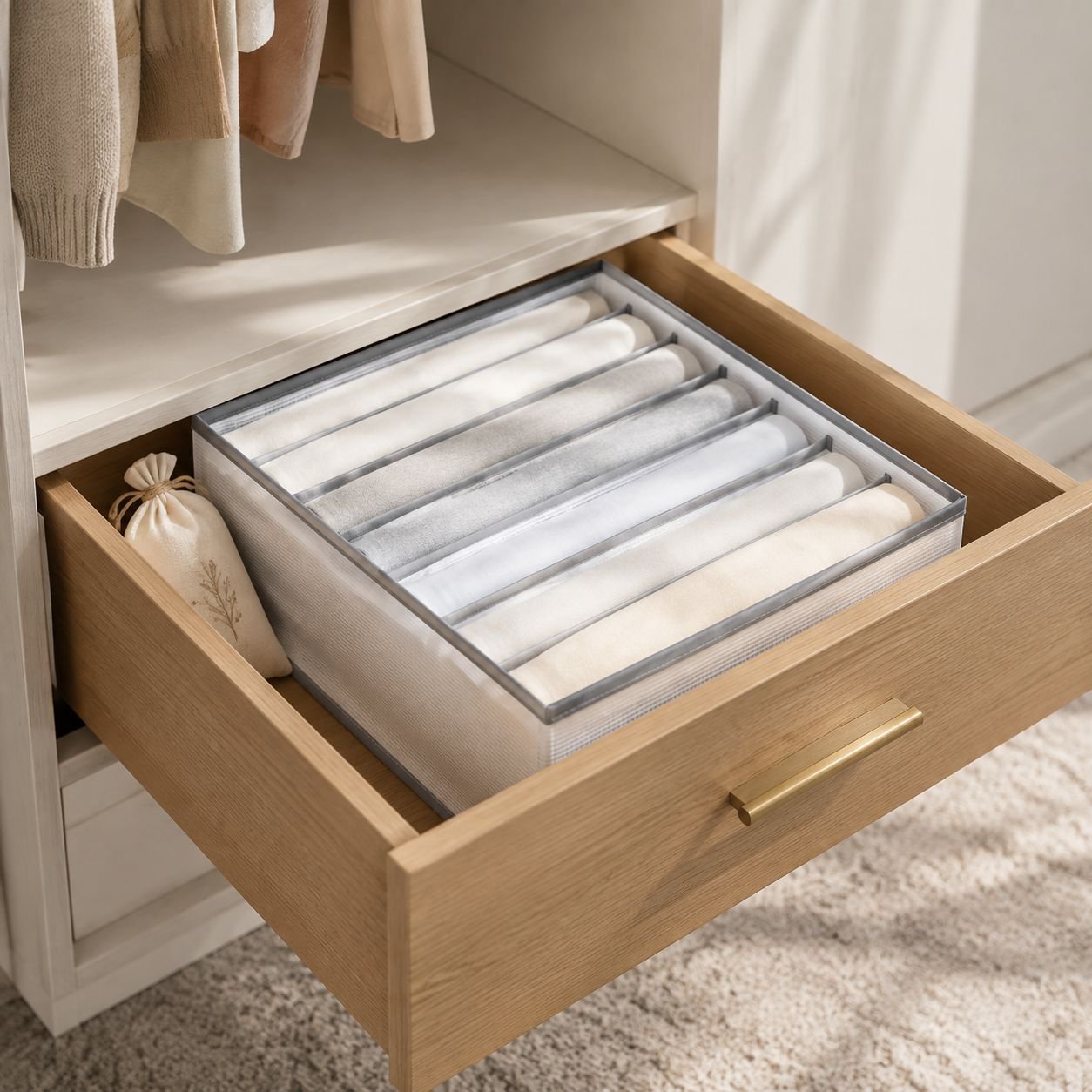 Transparent PP board washable wardrobe drawer organizer, underwear and panty compartment, large 8-co