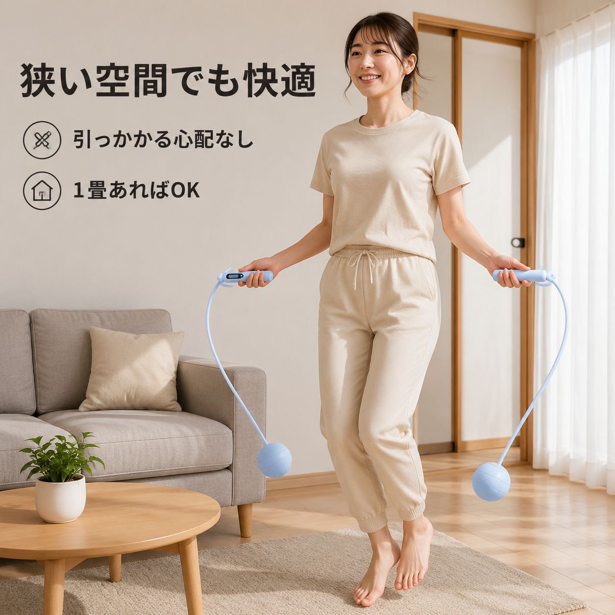 女子学生専用 ロープレス縄跳びカウンター 脂肪燃焼フィットネス 衝撃吸収静音マット