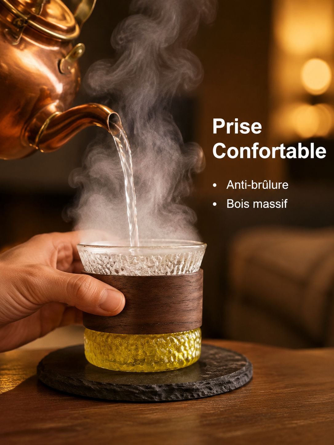 Tasse à thé en verre borosilicate martelé
