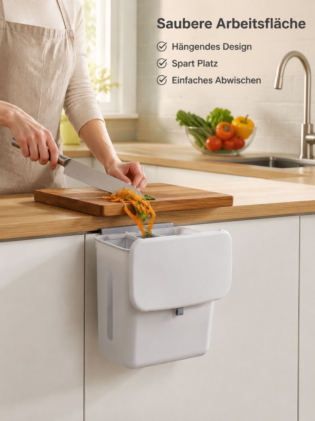 Haushalts-Mülleimer mit Trocken-Nass-Trennung und Schiebedeckel