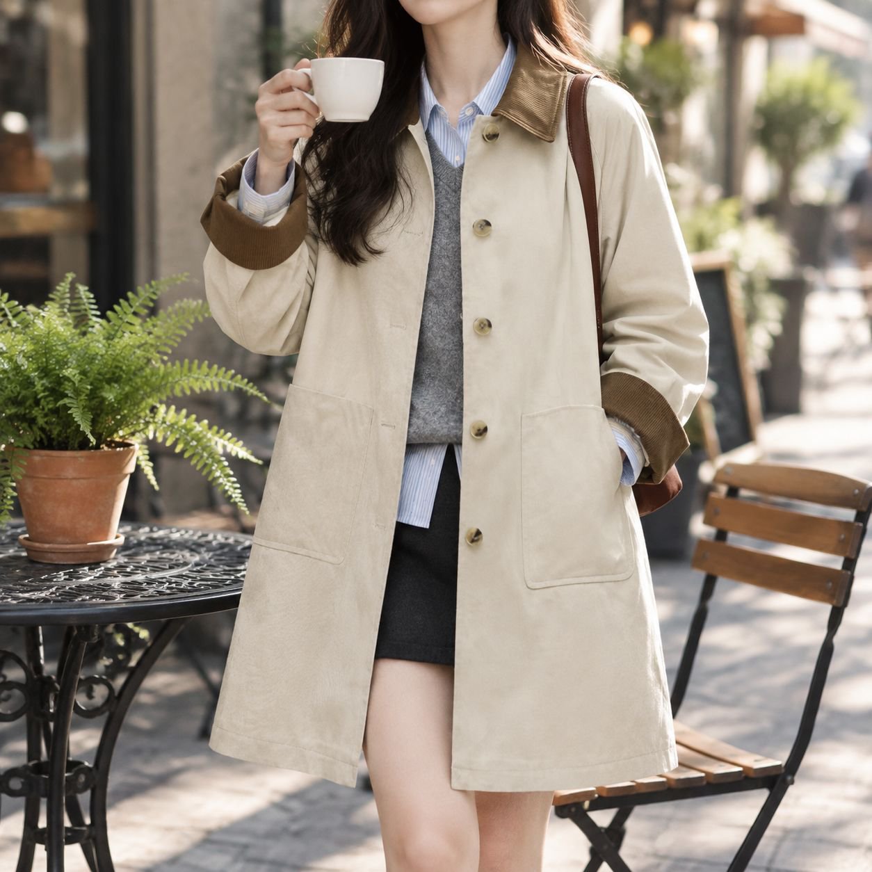 Japanese Fashion Women's Khaki Outerwear