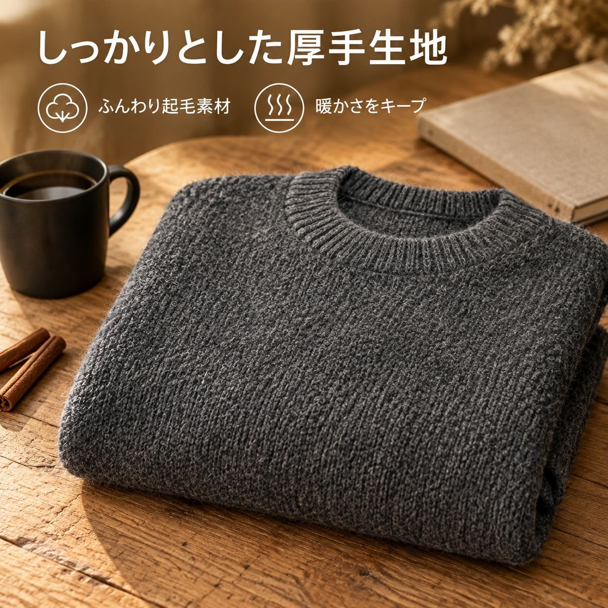 メンズ 無地 ドロップショルダー クルーネックニット