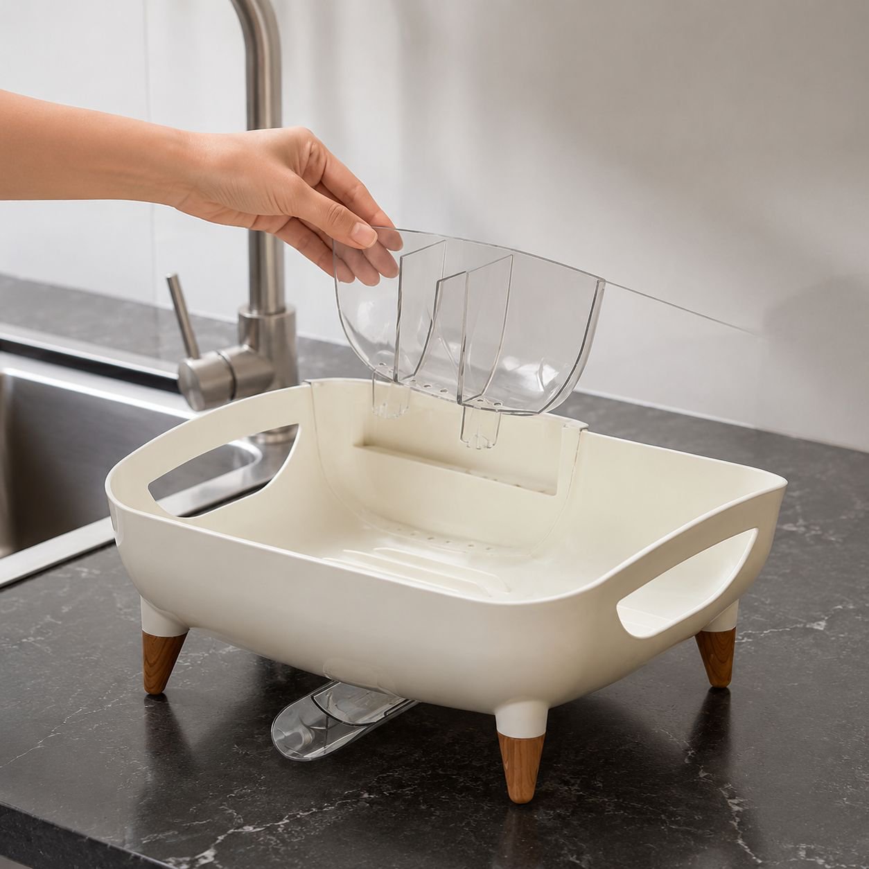 Elegant and practical dish drying rack close-up