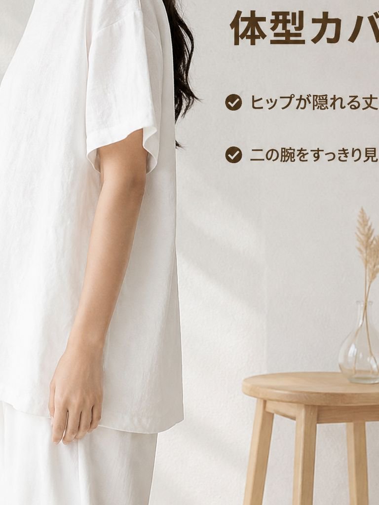 無地ゆったり通気性レディースTシャツ