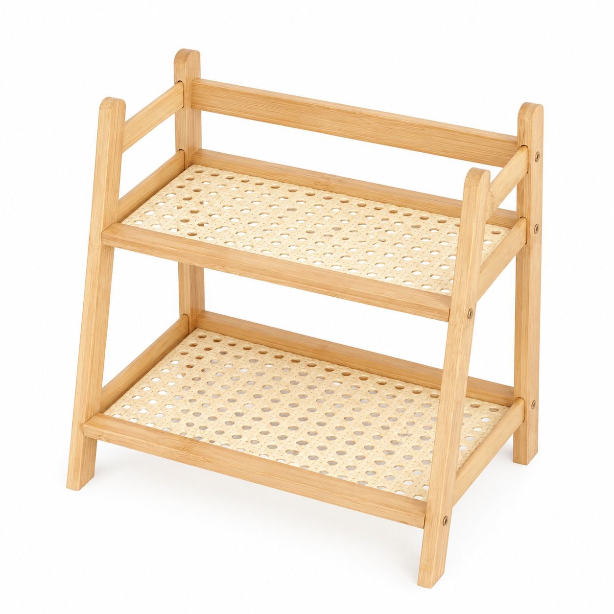 Rattan-Tassenhalter für den Tisch, zweistöckiges Küchenregal