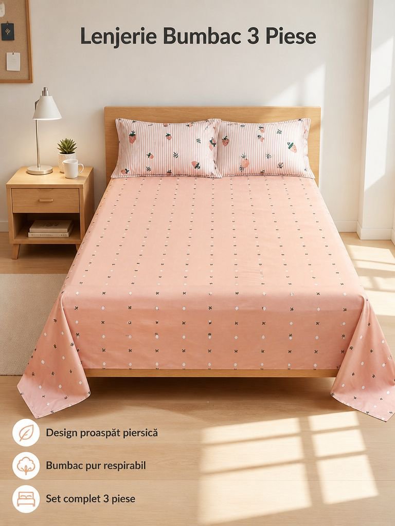 Set de 3 piese din bumbac pur pentru pat de cămin studențesc