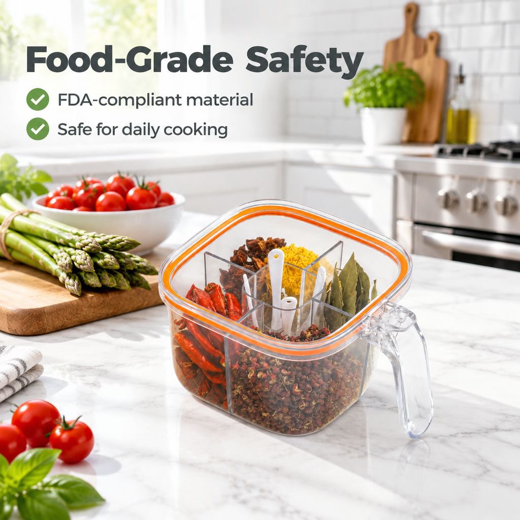 Multi-Grid Clear Seasoning Box with multiple compartments for flexible spice storage