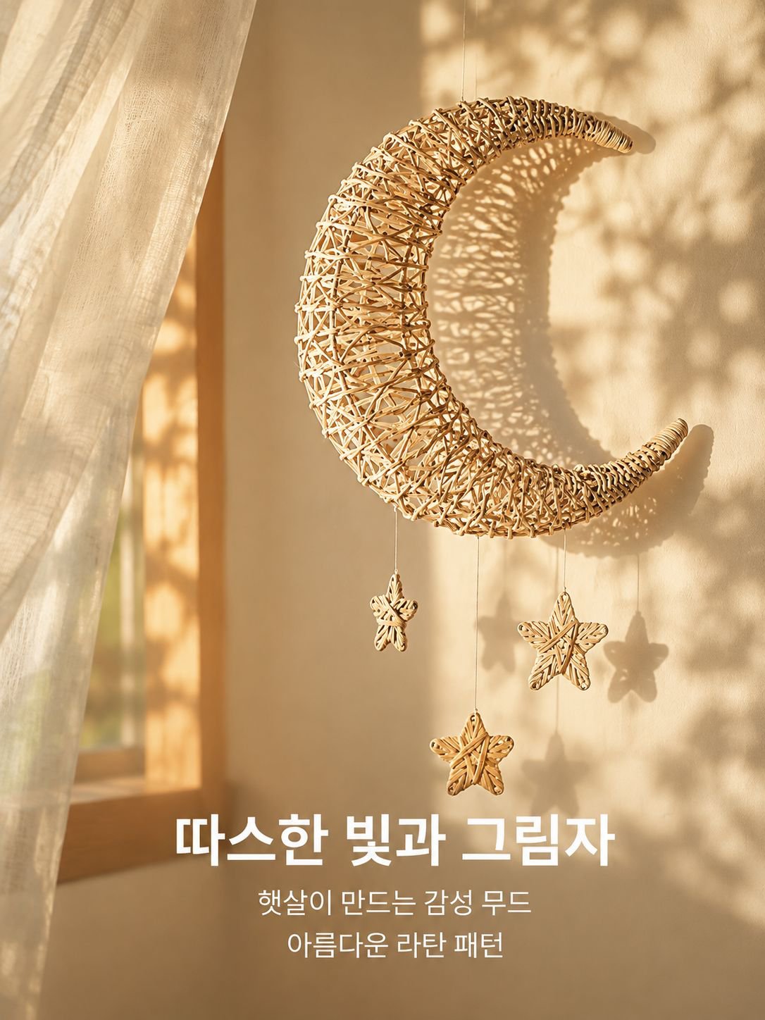 수공예 라탄 달과 별 벽장식