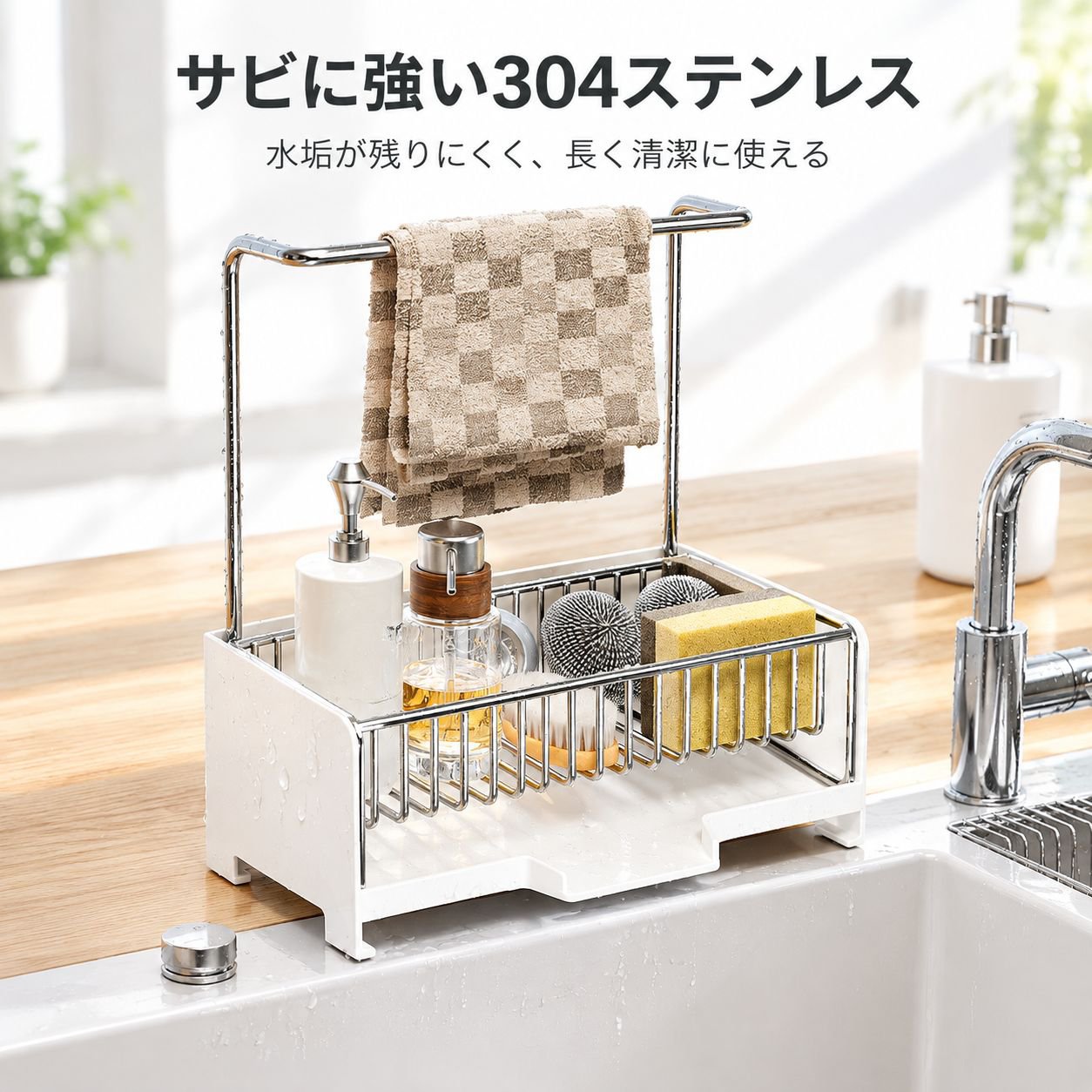 キッチンステンレスふきん水切り・スポンジ収納ラック 多機能整理ラック