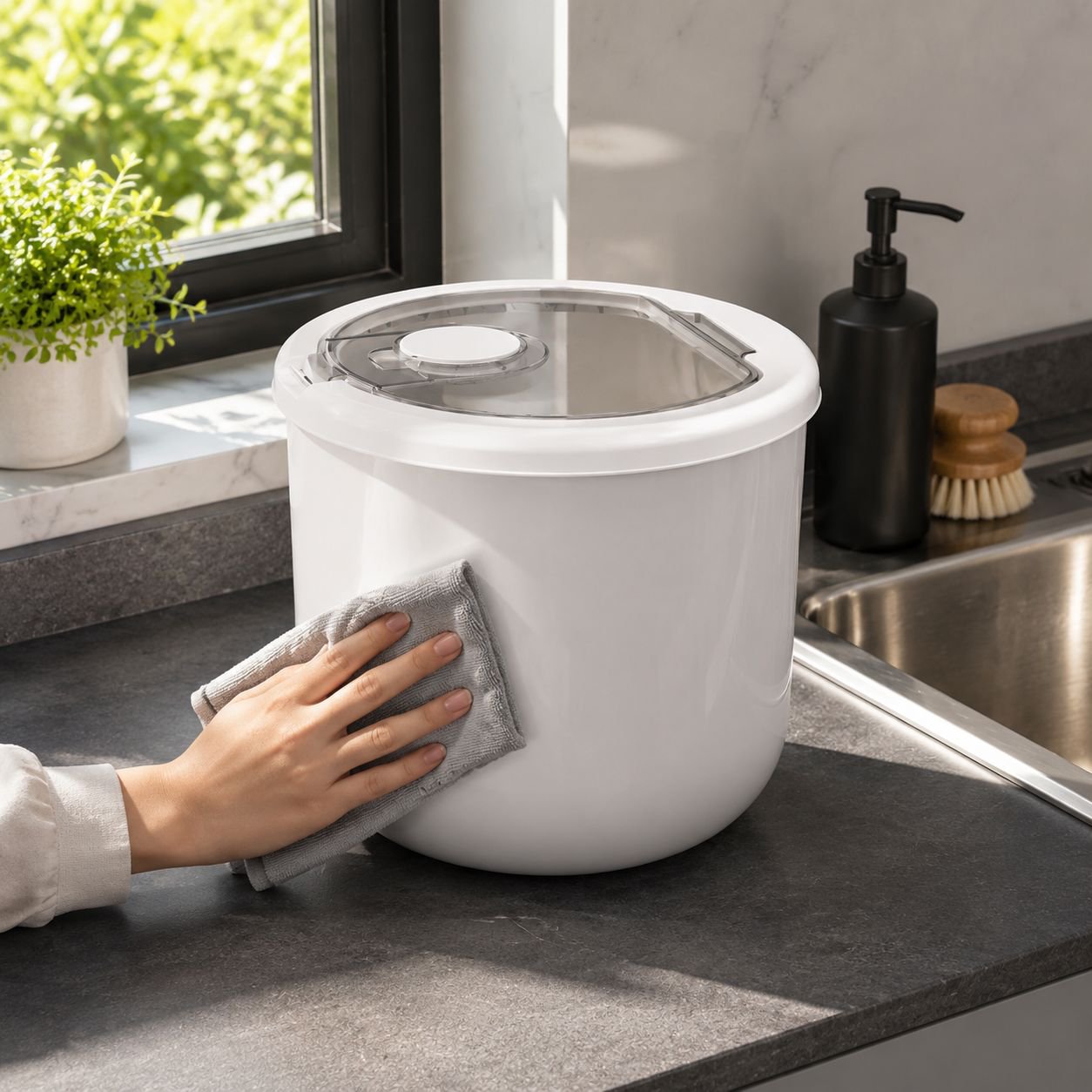 Sealed food container keeping rice fresh and dry