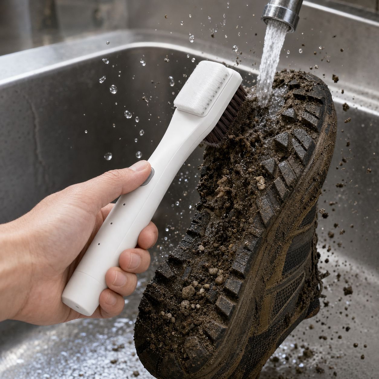 Easy-to-use vibrating shoe brush with ergonomic handle