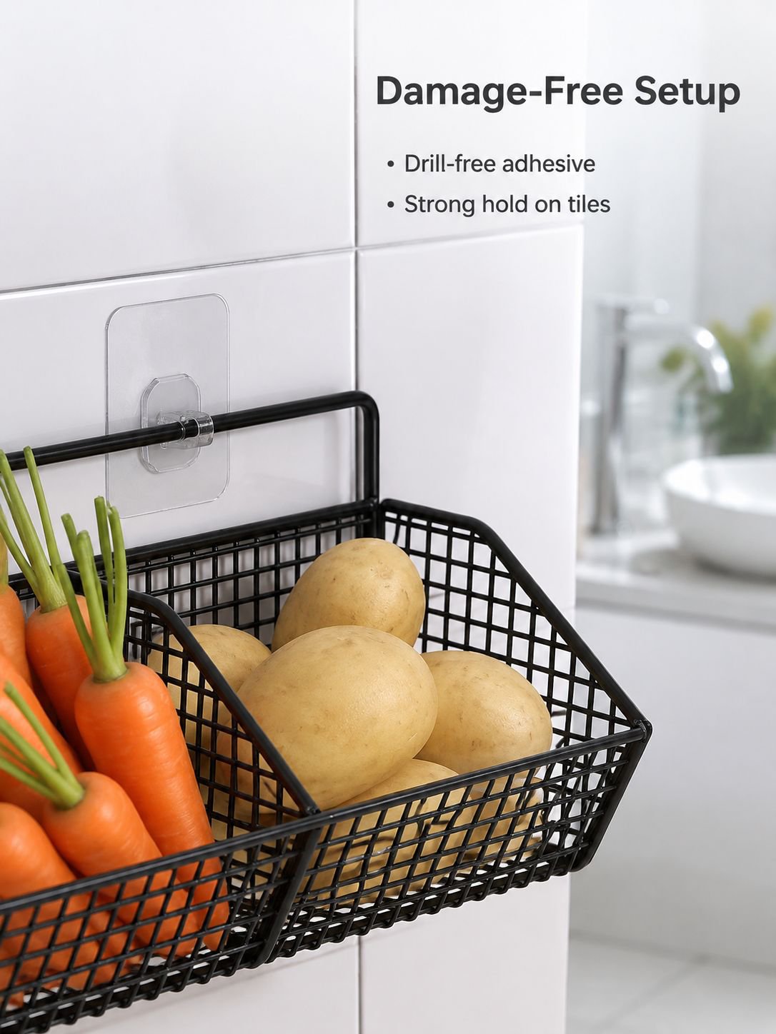 No-Drill Kitchen Wall Storage Shelf