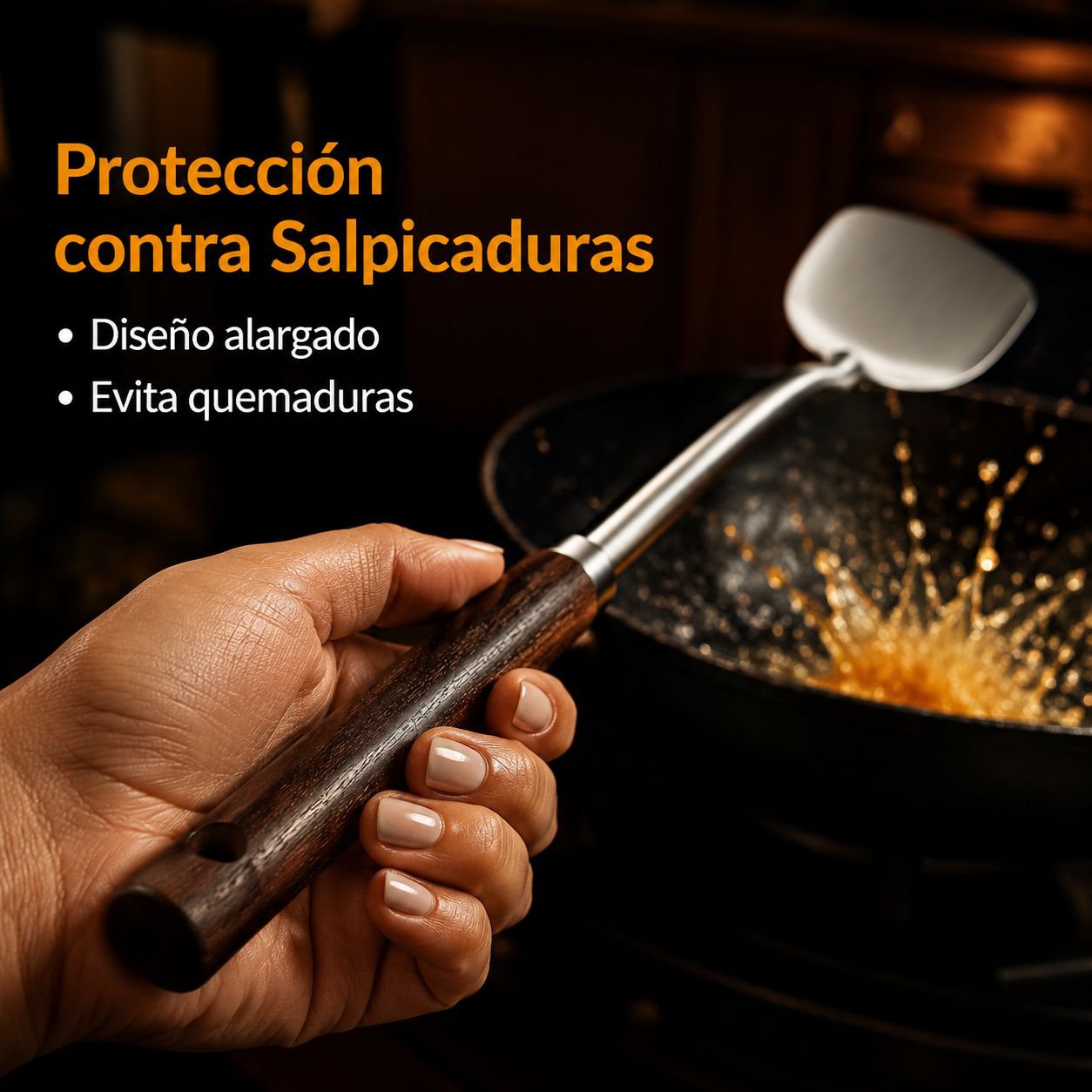 Espátula de acero inoxidable engrosada para cocinar.
