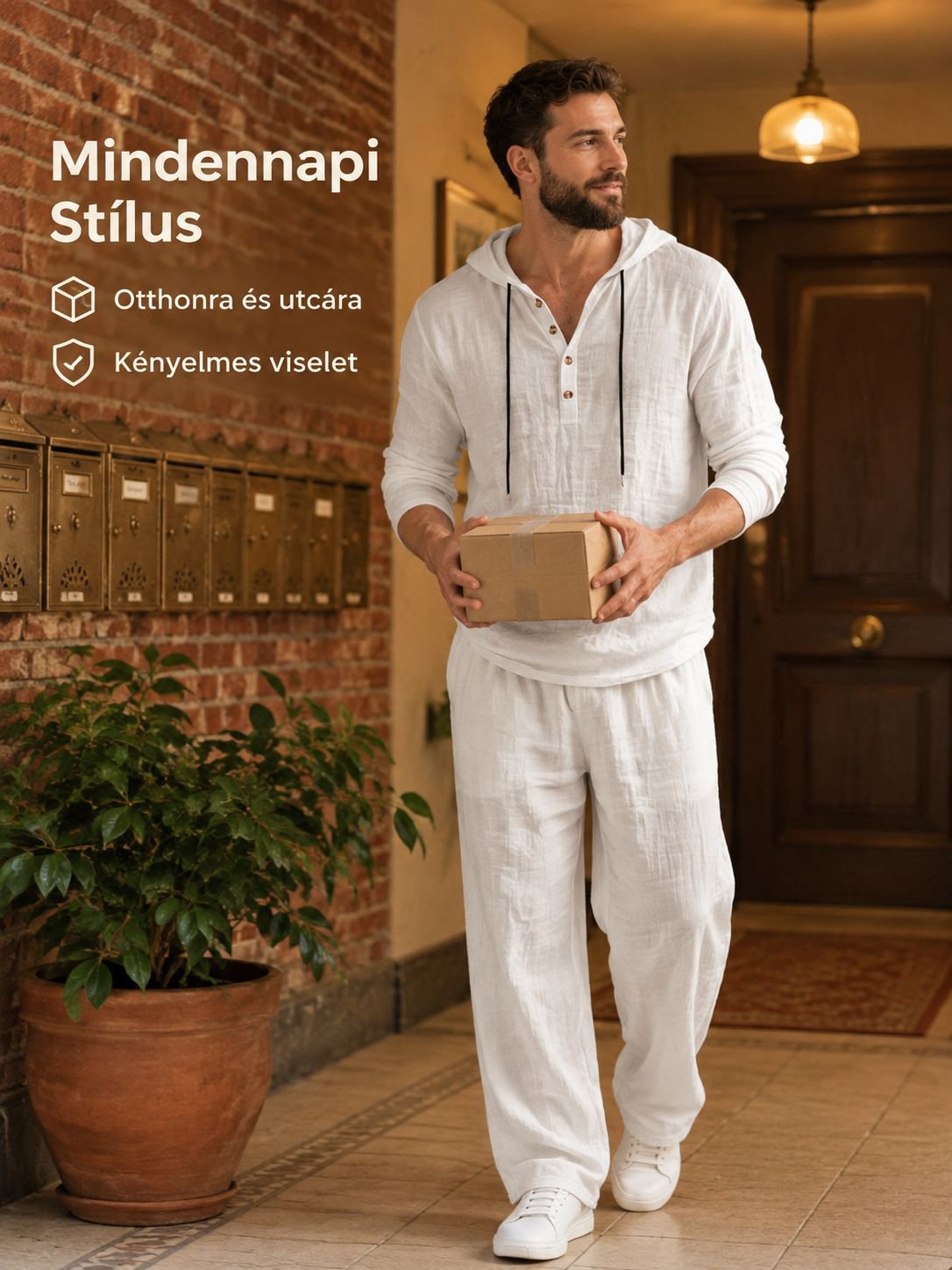 Férfi szabadidő-szett kapucnis felsővel