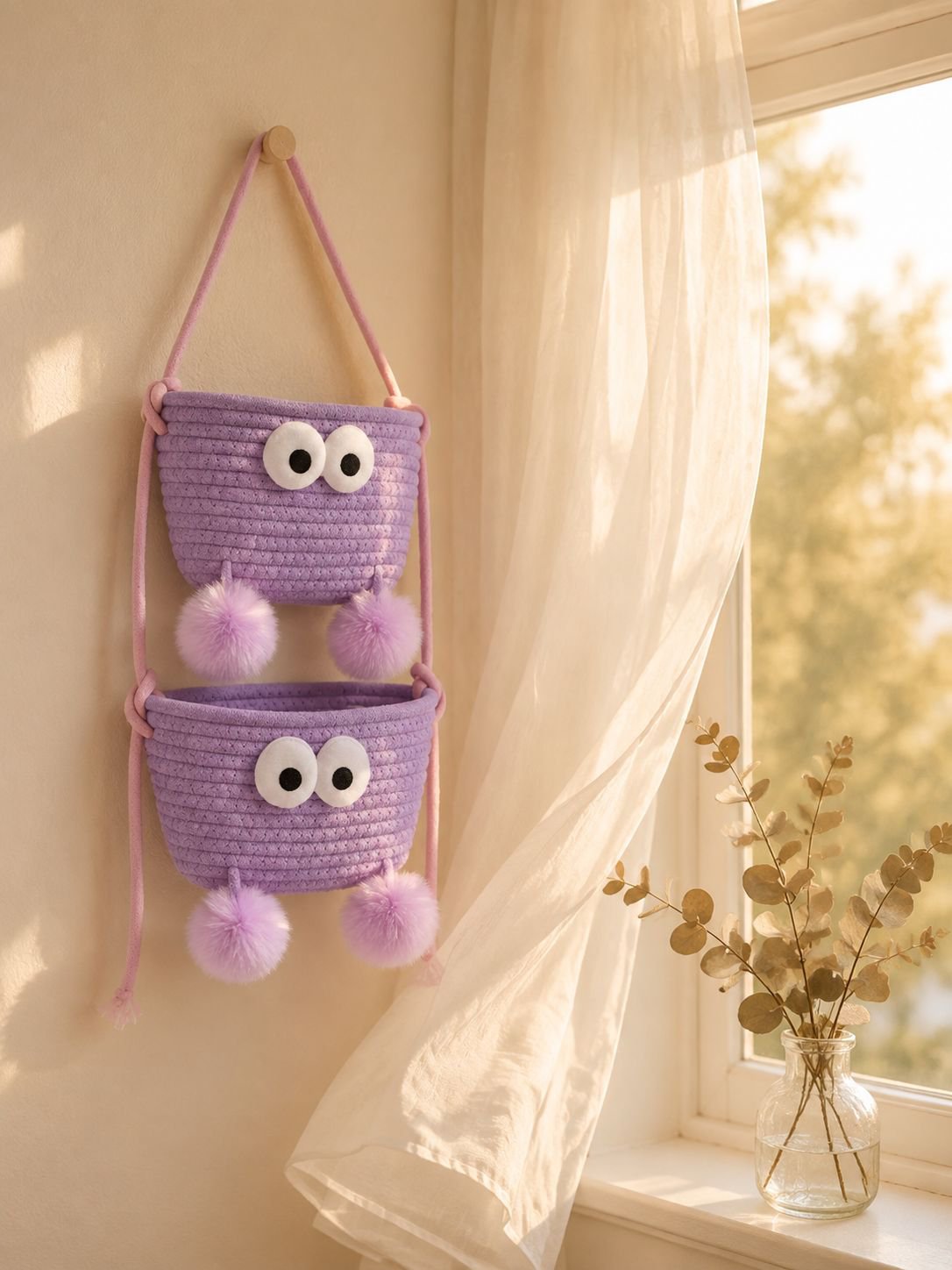 Functional and decorative cotton woven wall pocket organizer