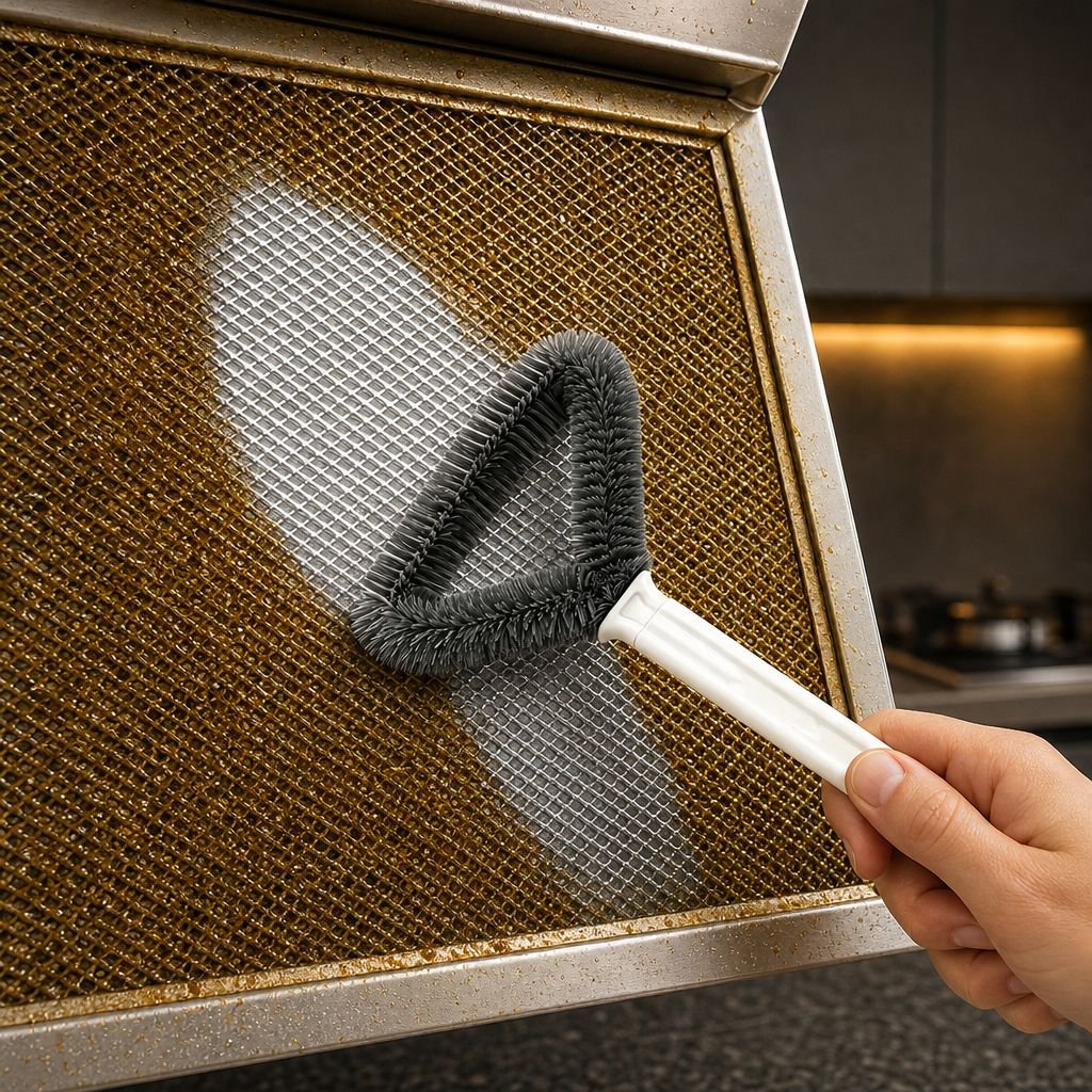 Hands holding the double-sided triangle window brush