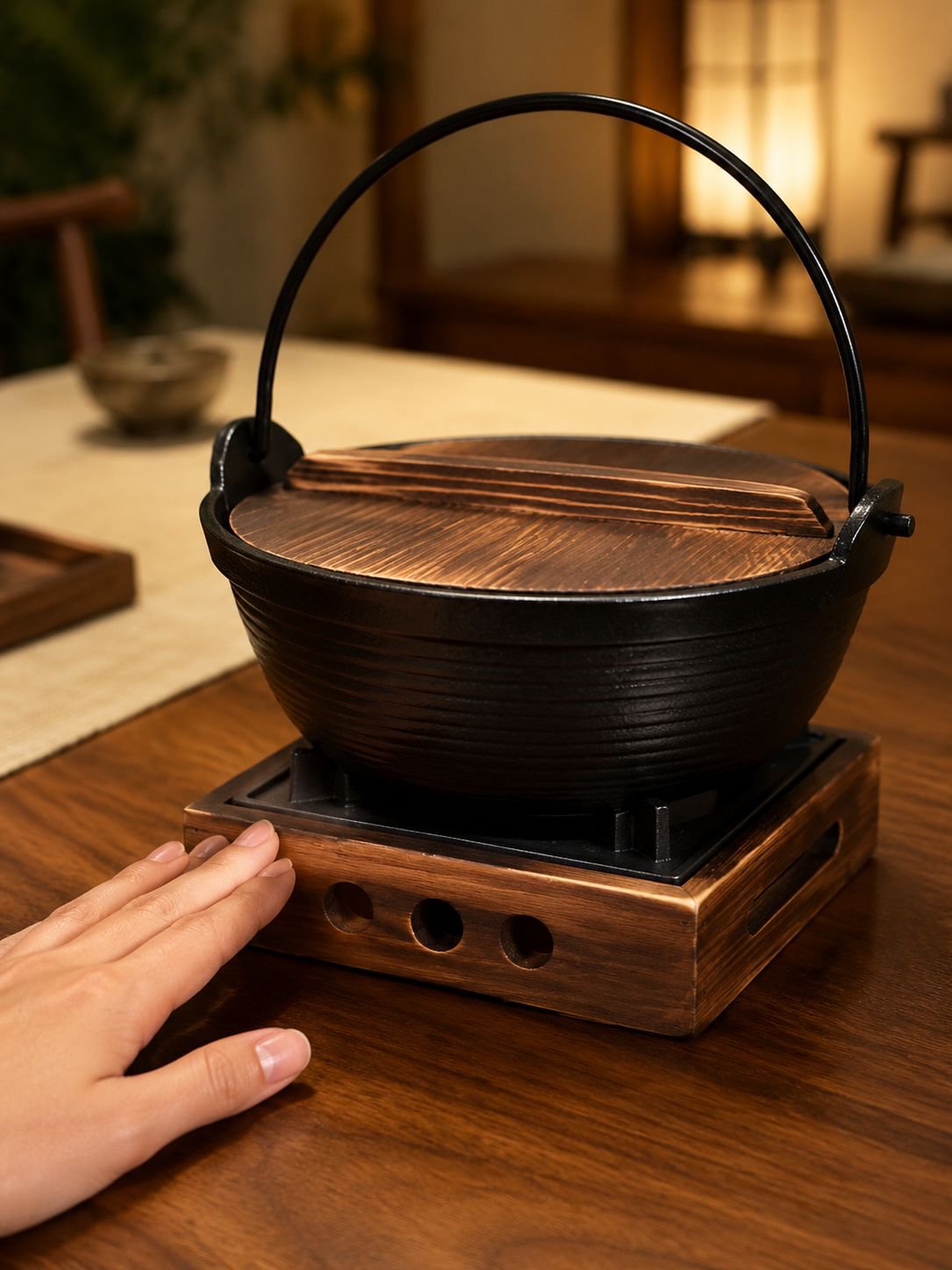 JS hanging pot with food ingredients inside