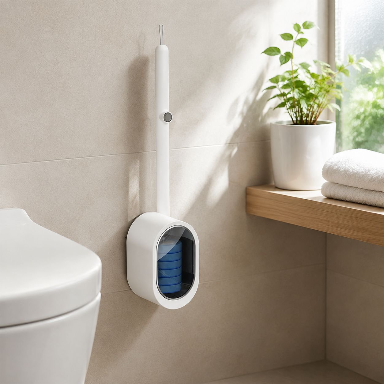 穴あけ不要の壁掛け使い捨てトイレブラシ本体