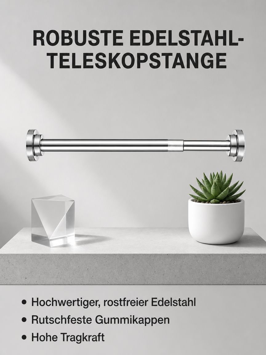 Ausziehbare Wäschestange aus Edelstahl, ohne Bohren, geeignet für Duschvorhänge, Gardinenstangen, Tü