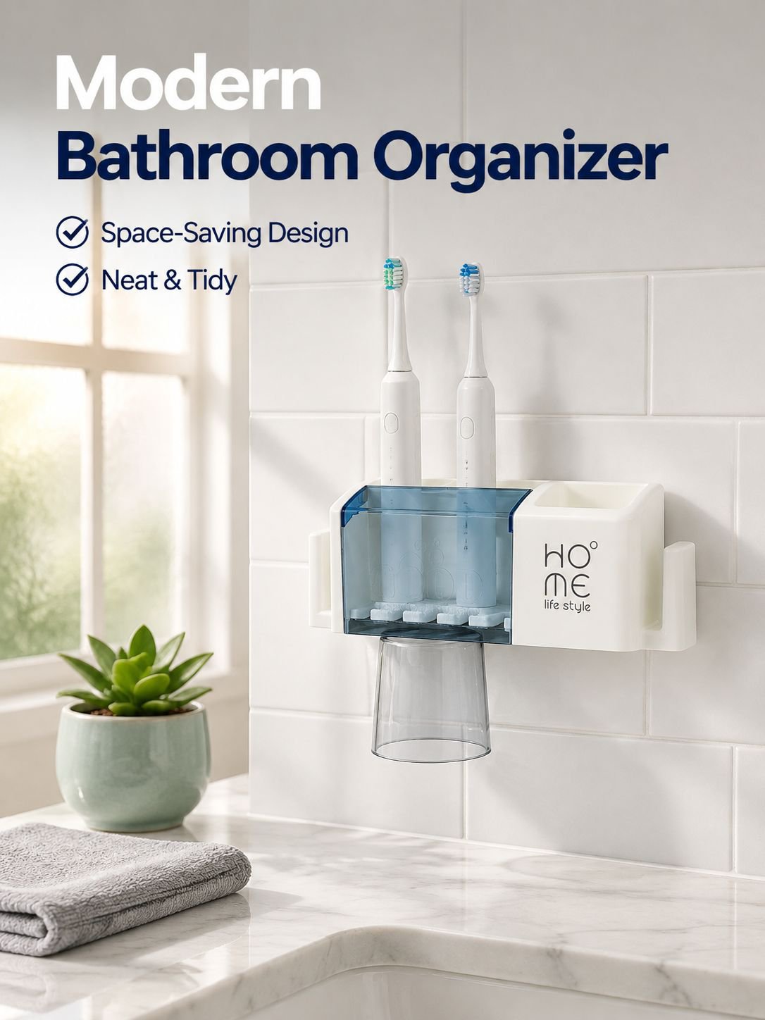 Wall-mounted electric toothbrush holder for bathroom, no drilling required, wash cup and toothbrush 