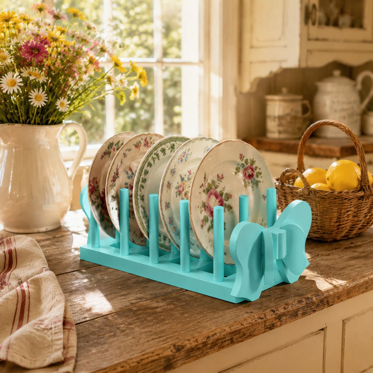 Multifunctional Wooden Bowl and Plate Rack Kitchen Storage Display Draining Shelf
