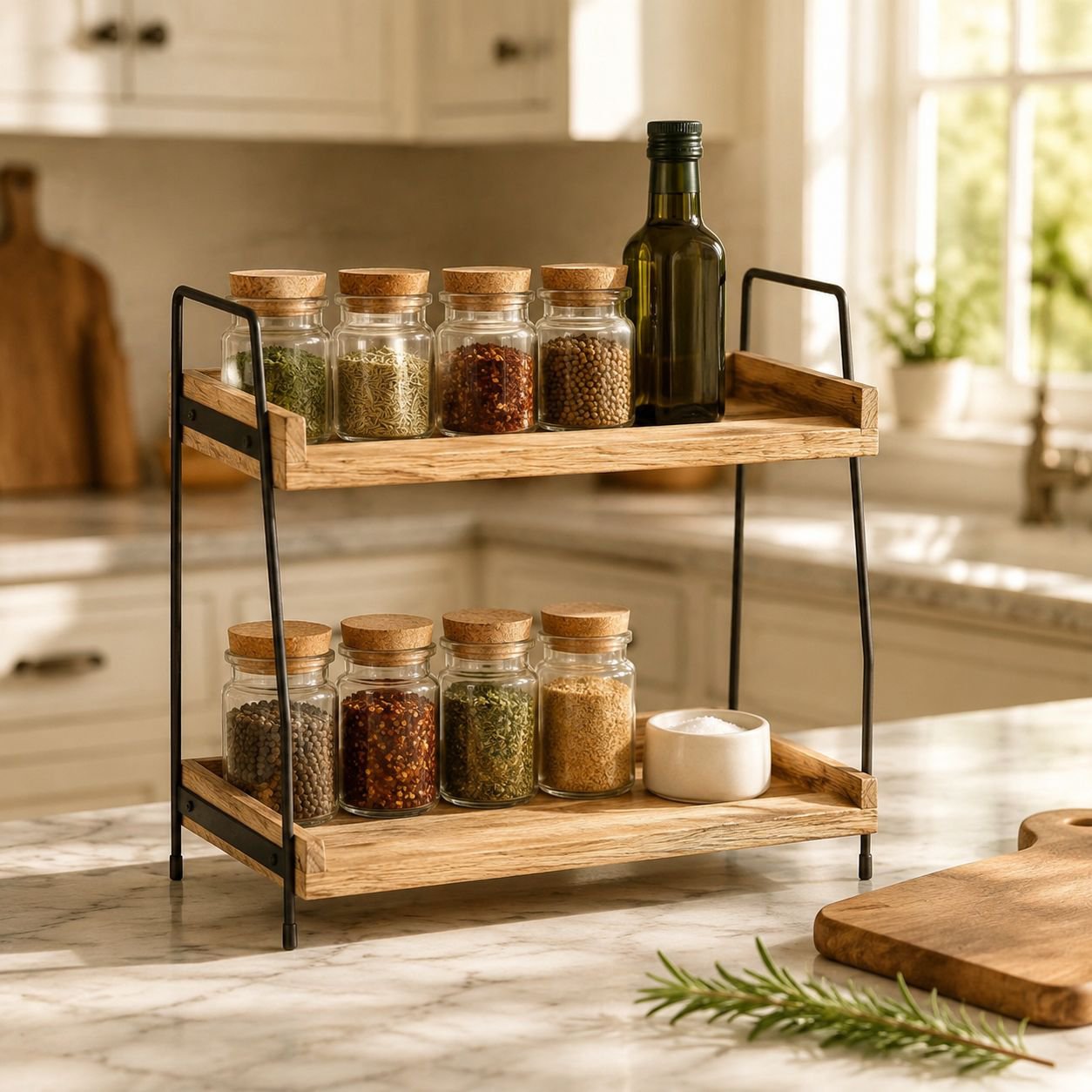 Double-Layer Storage Rack for Kitchen and Bathroom, Spice and Towel Organizer