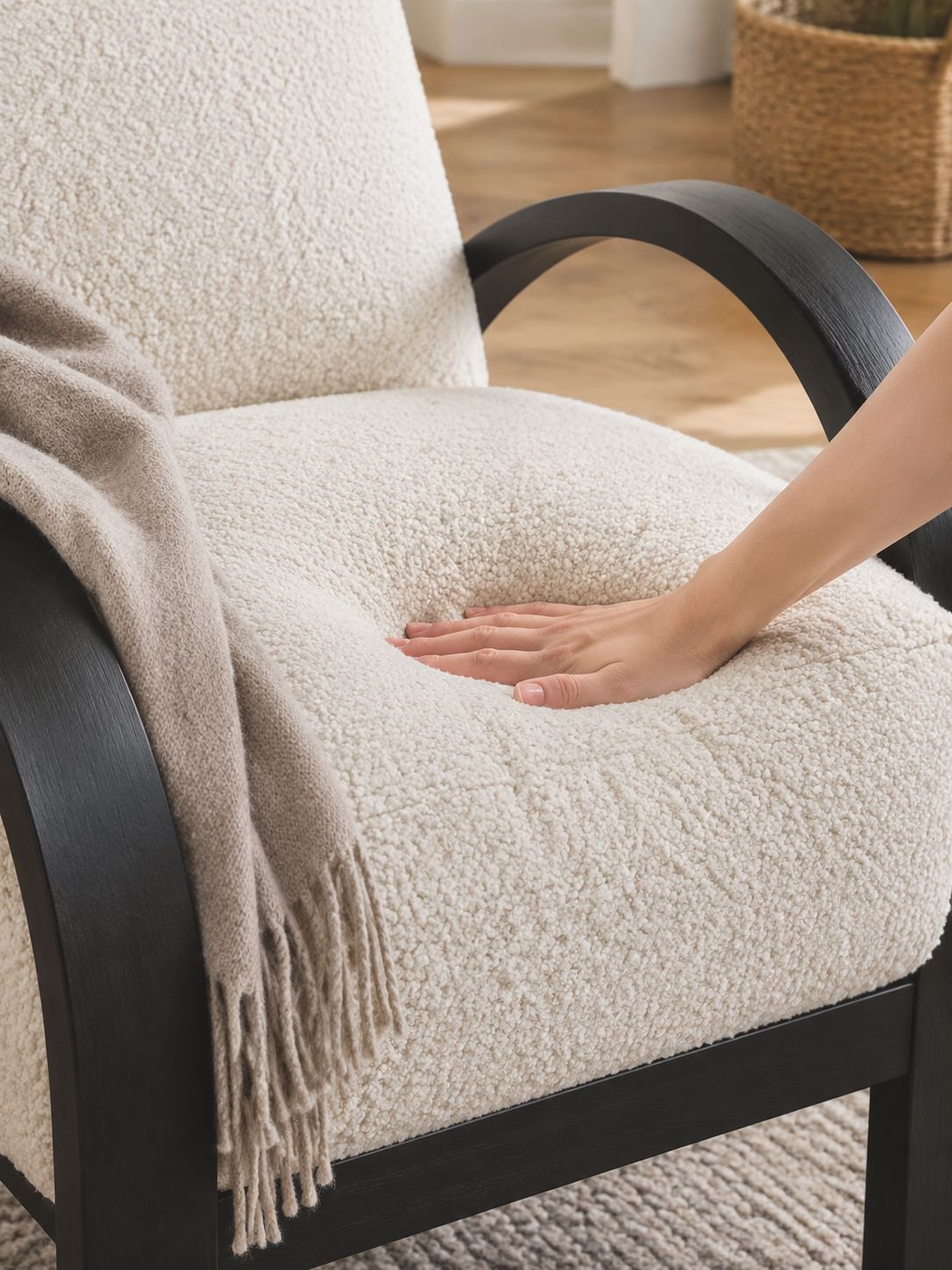 Fauteuil wabi-sabi vintage luxe dans un salon moderne