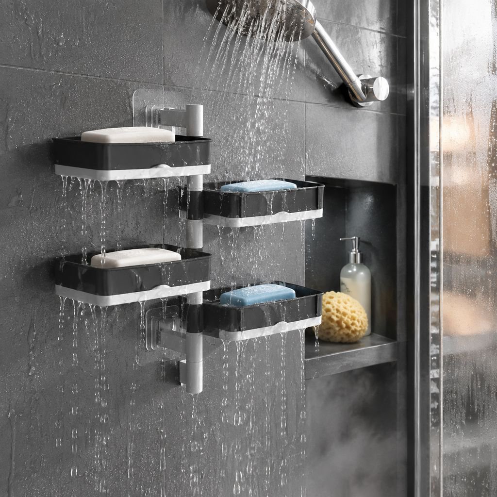 Jabonera giratoria multicapa para baño/aseo, instalación sin taladro