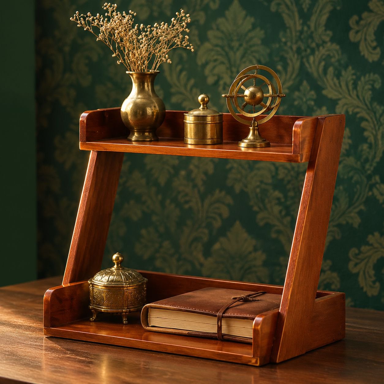 Multifunctional Solid Wood Retro Storage Box, Desktop Small Bookshelf Kitchen Organizer