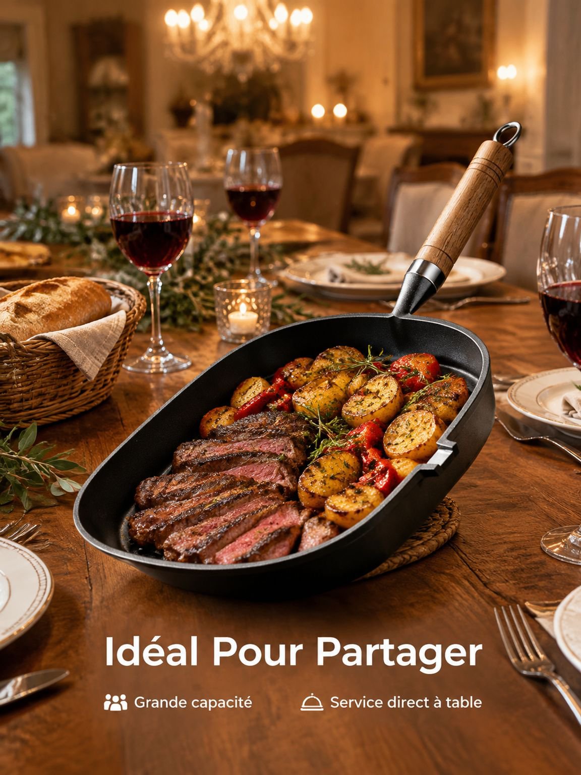 Poêle en fonte adaptée à la cuisson de la viande