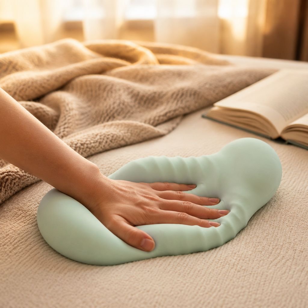 Pregnant woman resting on cute seahorse maternity pillow