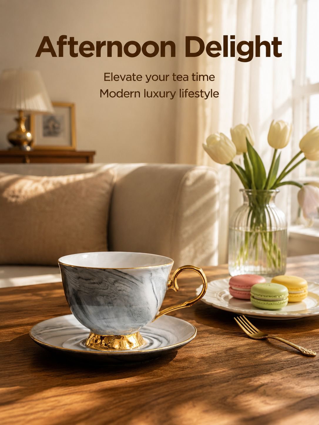 Collection of marble pattern coffee cups on display