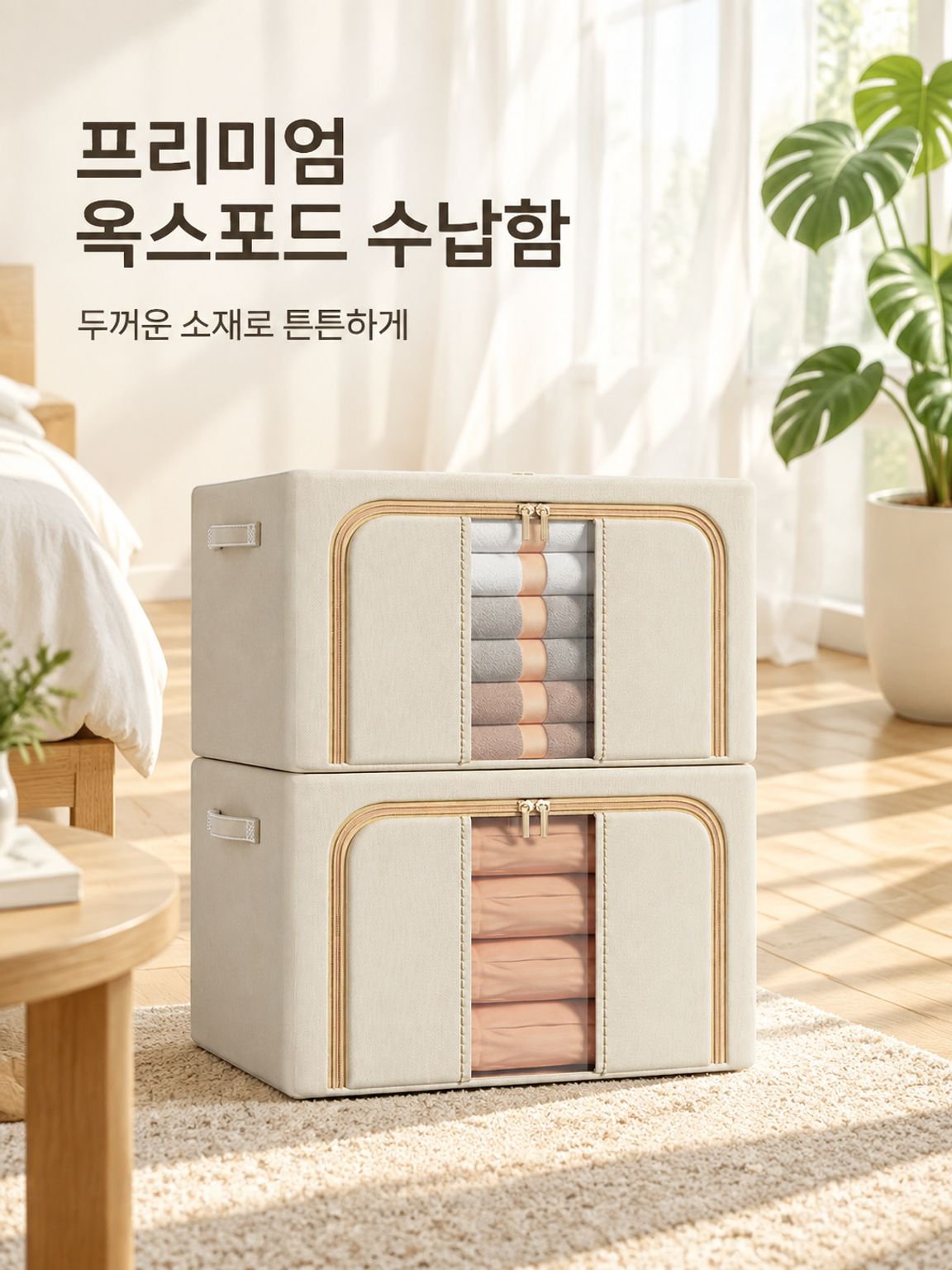 가정용 접이식 옥스포드 스틸 프레임 수납함 옷 이불 정리함