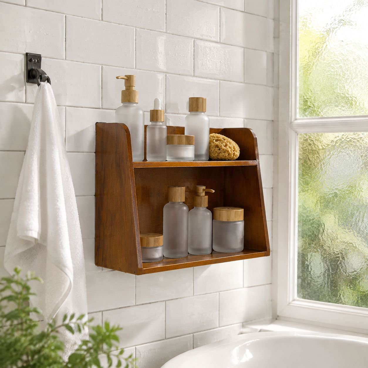 Space-saving perfume organizer shelf on wall