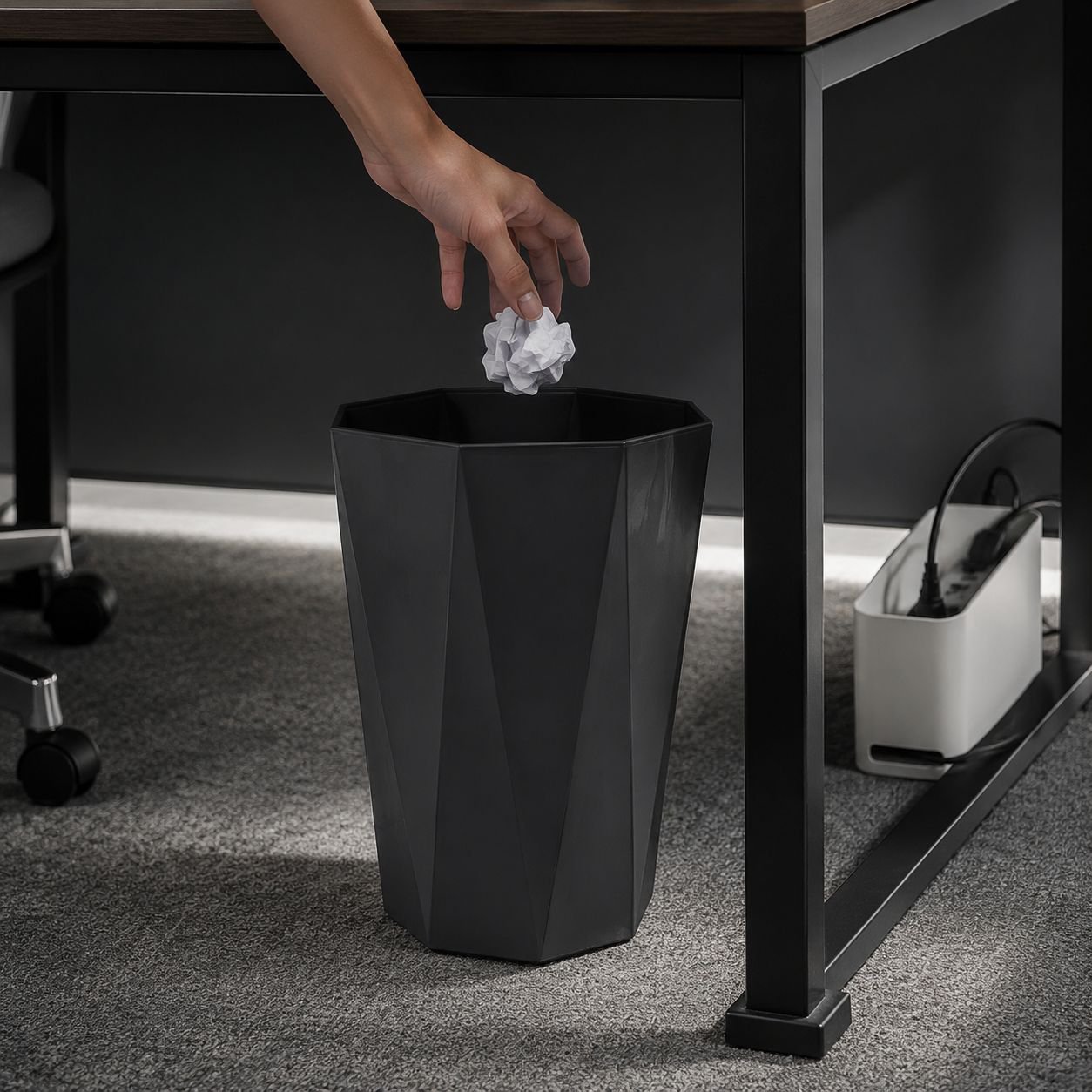 Sleek Nordic design trash can in living room setting