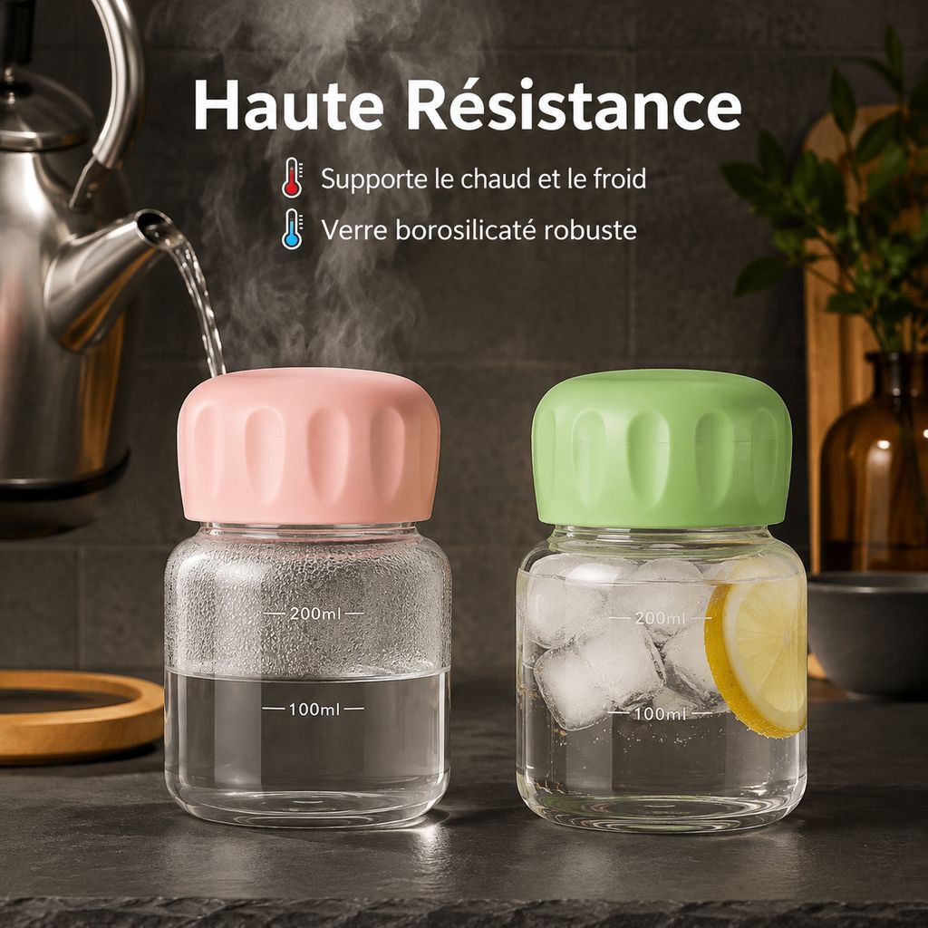 Tasse en verre borosilicate portable et shaker
