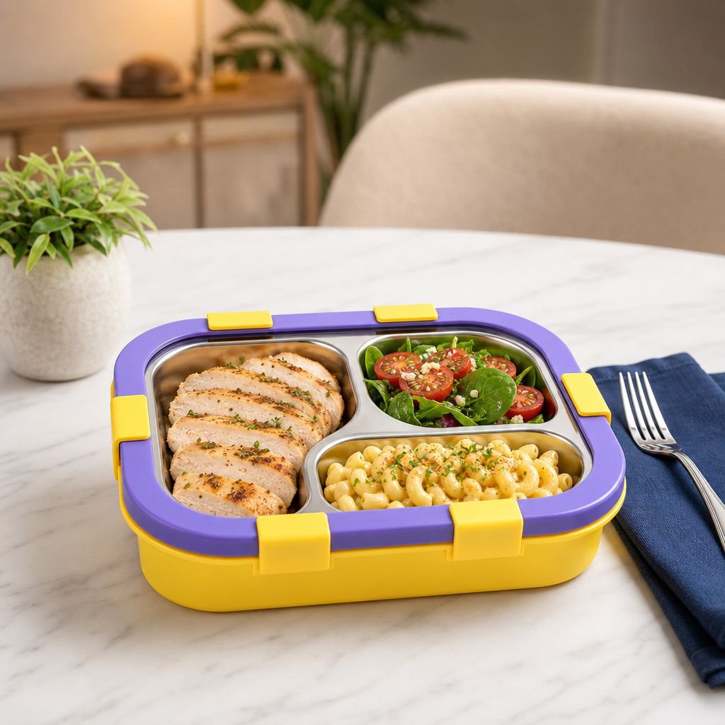 Portable 304 Stainless Steel Multi-compartment Lunch Box for Office Workers and Students