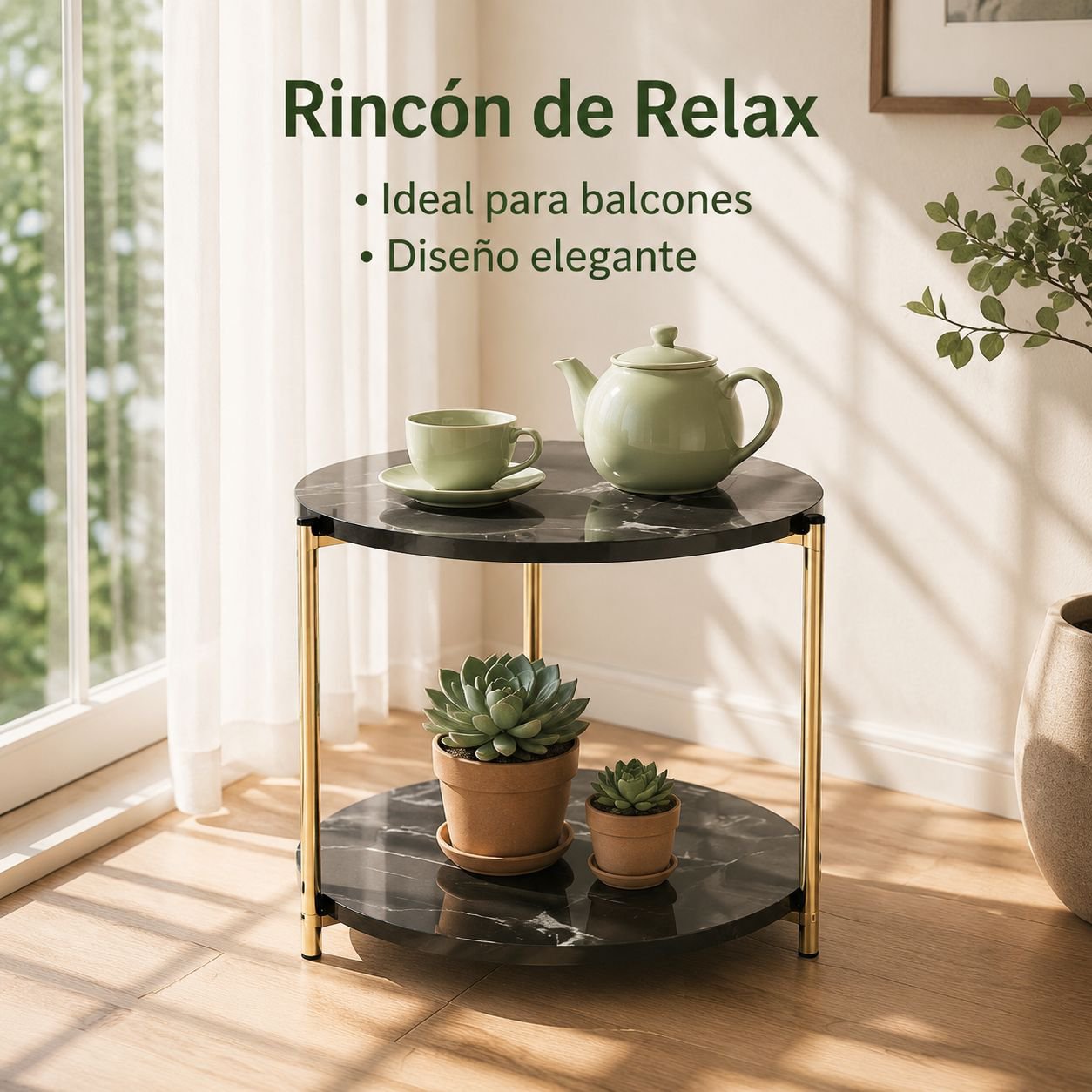 Mesa de centro redonda y móvil