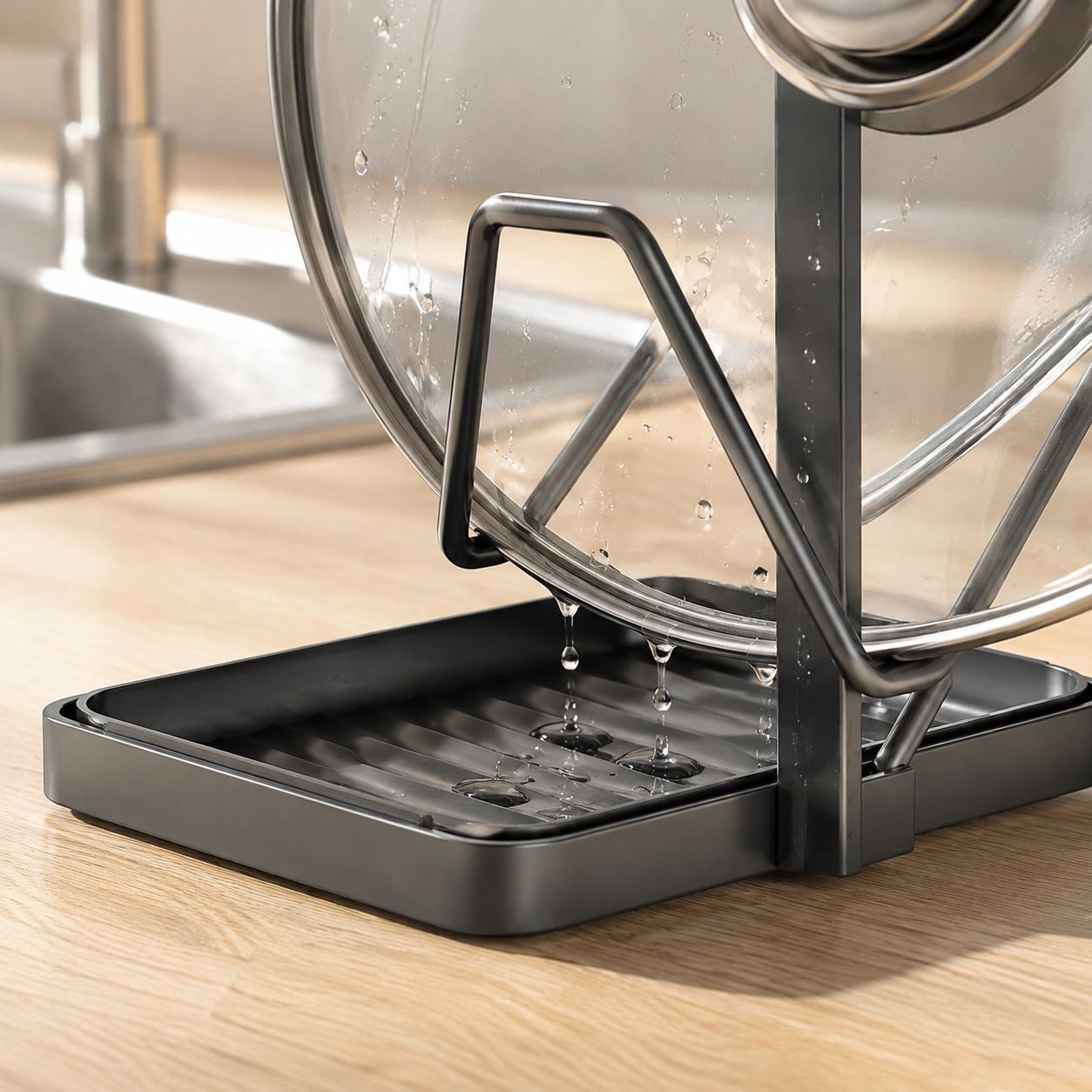 Kitchen Sink Stainless Steel Drain Rack, No-Drill Pot Lid Storage Organizer