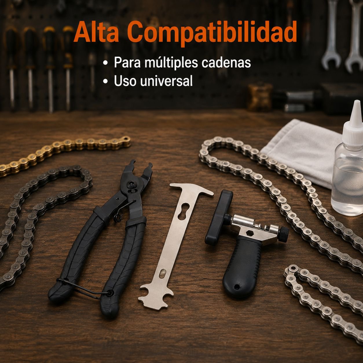 Herramientas para desmontar y reparar cadenas de bicicleta