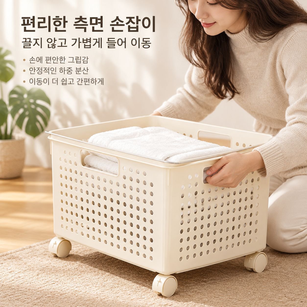 바퀴형 이동식 빨래바구니 런드리트롤리 세탁바구니 다용도 수납카트
